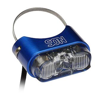 Rear light seatpost mount, DC 6 – 12 Volts, blue / clear, for Ø 26 to 31.8 mm